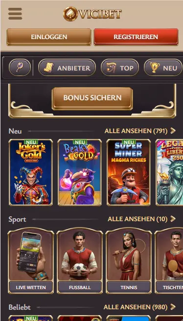 Vicibet App Vicibet App-Oberfläche auf dem Smartphone