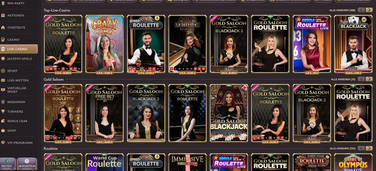 Vicibet Live-Casino mit echten Dealern
