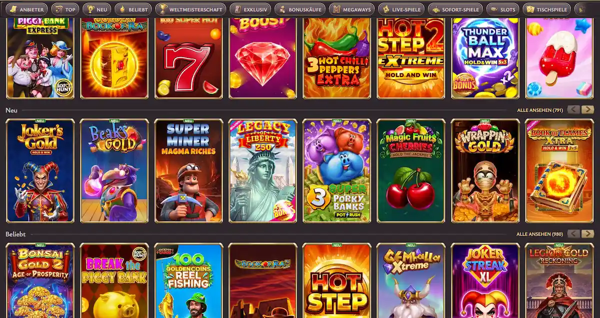 Vicibet Slot-Lobby mit beliebten Spielautomaten